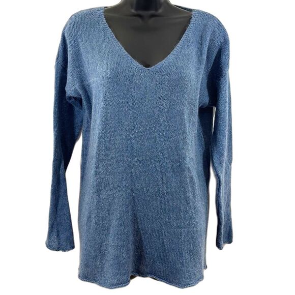 Cocoro Made in Italy Wool Mohair Blend Split Back Sweater Blue Size Medium NWT - Picture 1 of 8